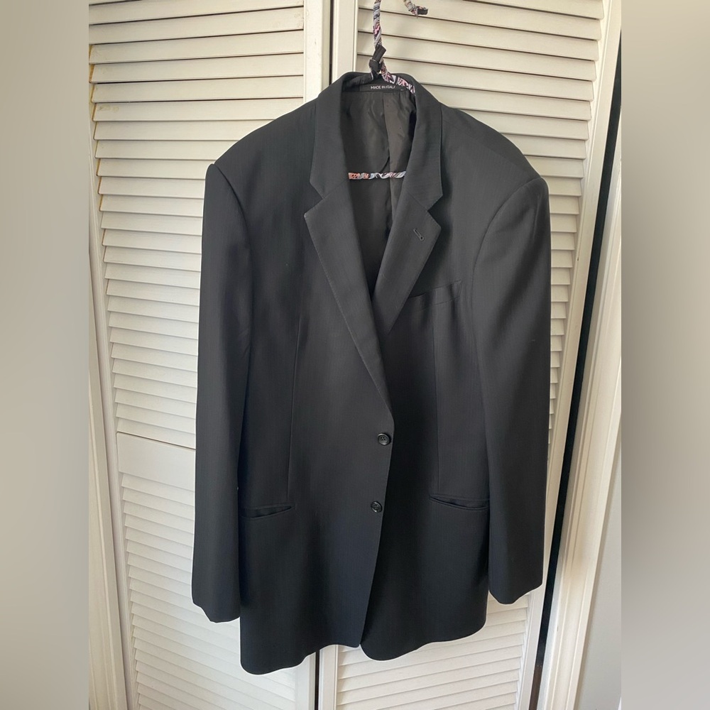 Giorgio Armani Black Pinstripe Suit Jacket